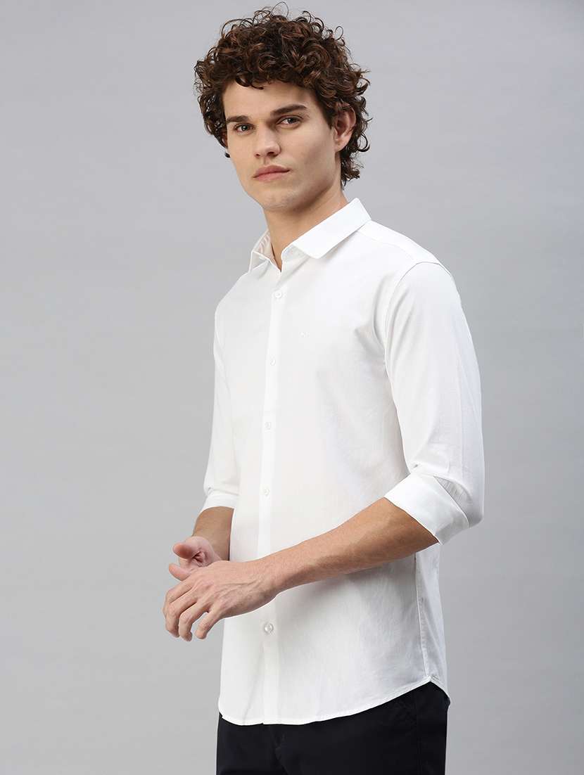men white solid long sleeve slim fit casual shirt  - 21843845 -  Standard Image - 1