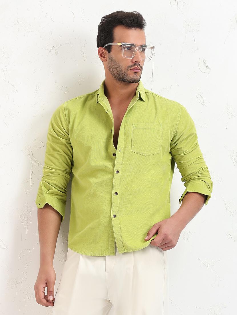 men green solid long sleeve slim fit casual shirt - 21843849 - Zoom Image - 0