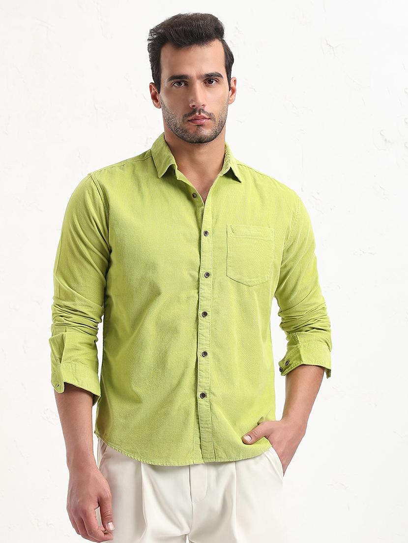 men green solid long sleeve slim fit casual shirt - 21843849 - Standard Image - 1