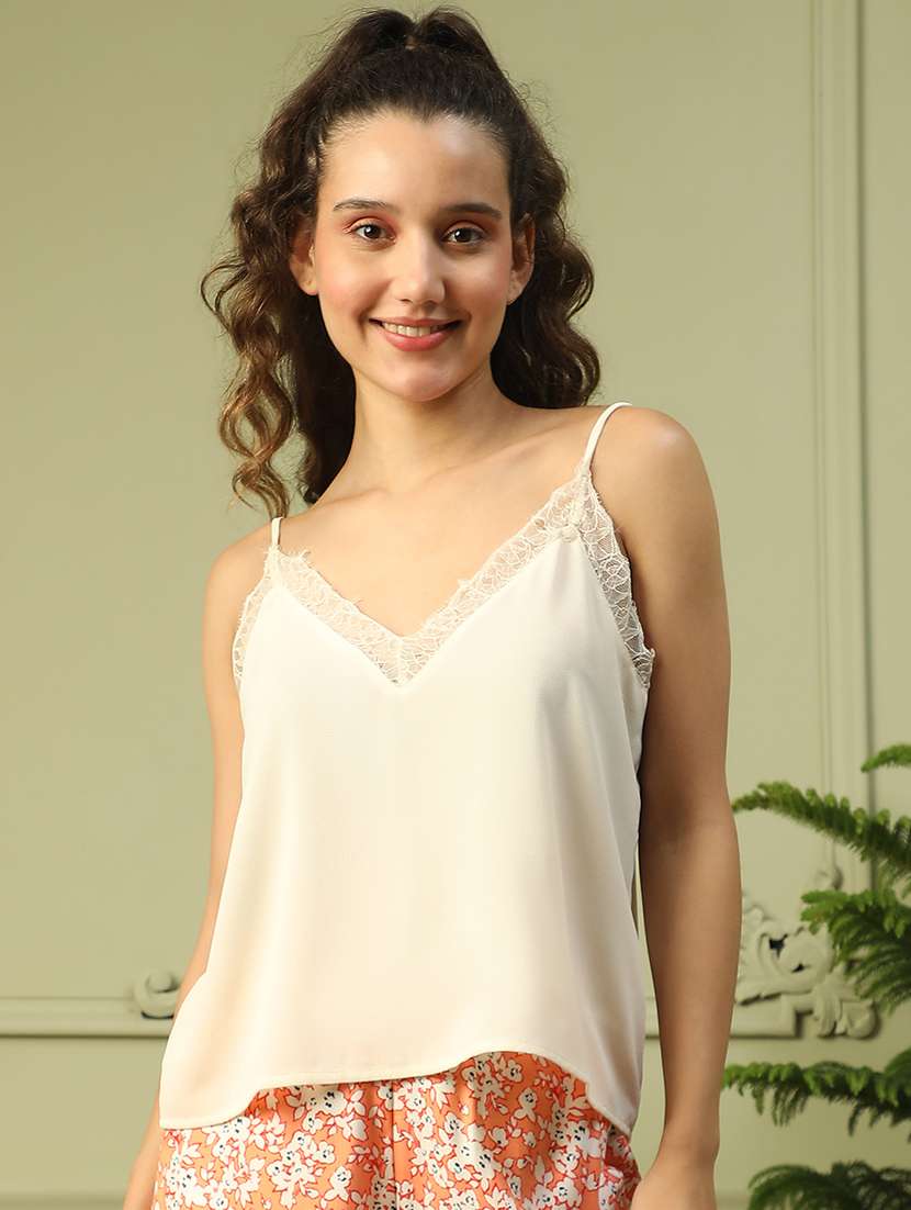 women solid lace detailed sleeveless tank top - 21843851 -  Zoom Image - 0