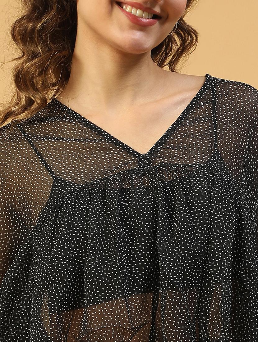 women polka doted puff sleeves crop top - 21843852 - Standard Image - 4