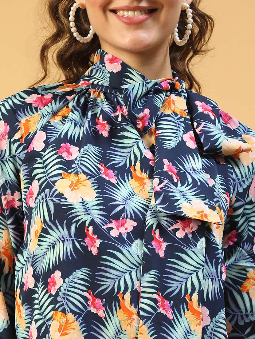 women printed tie-up neck long sleeves top - 21843855 -  Standard Image - 4