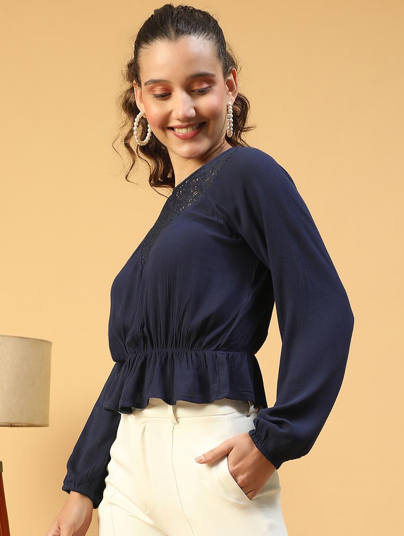 women lace detailed long sleeves peplum top - 21843857 - Standard Image - 1