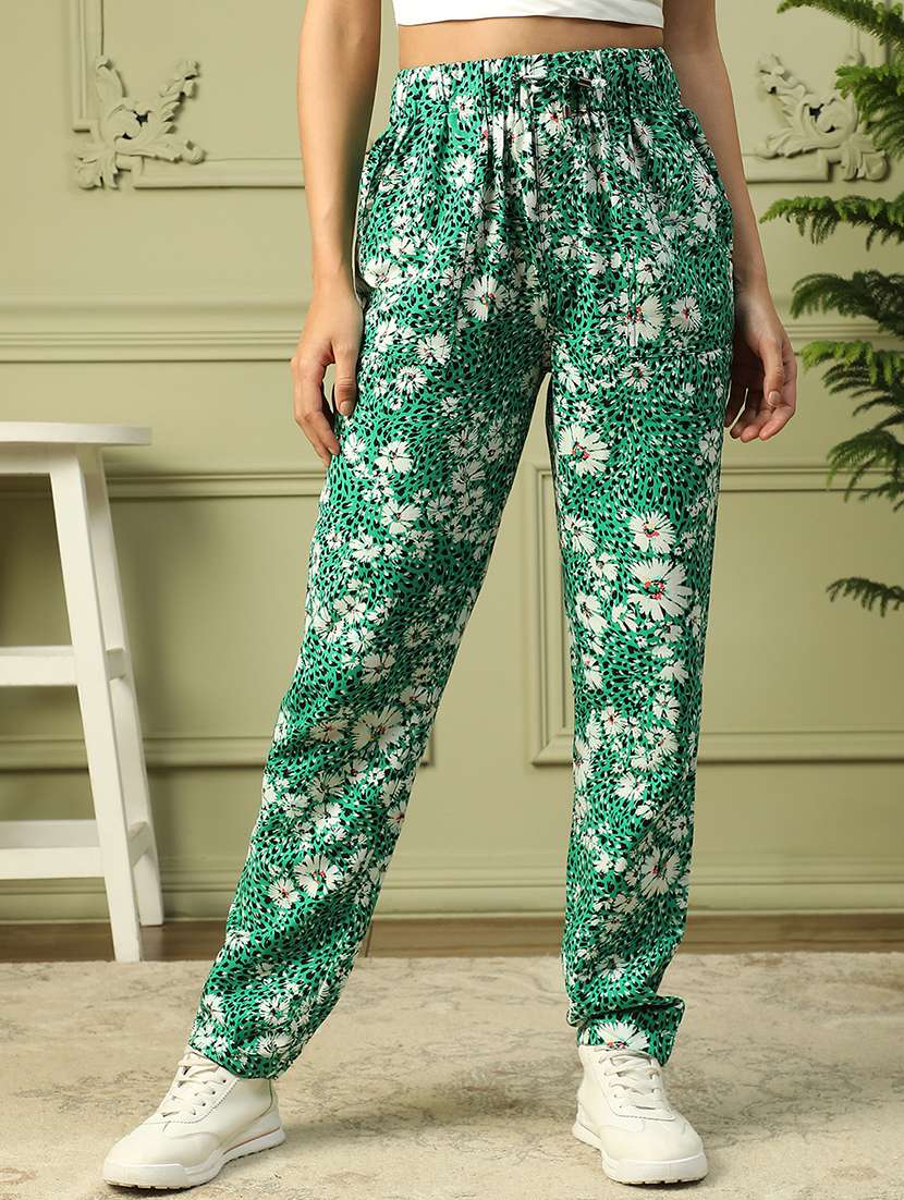 women printed high rise straight trouser