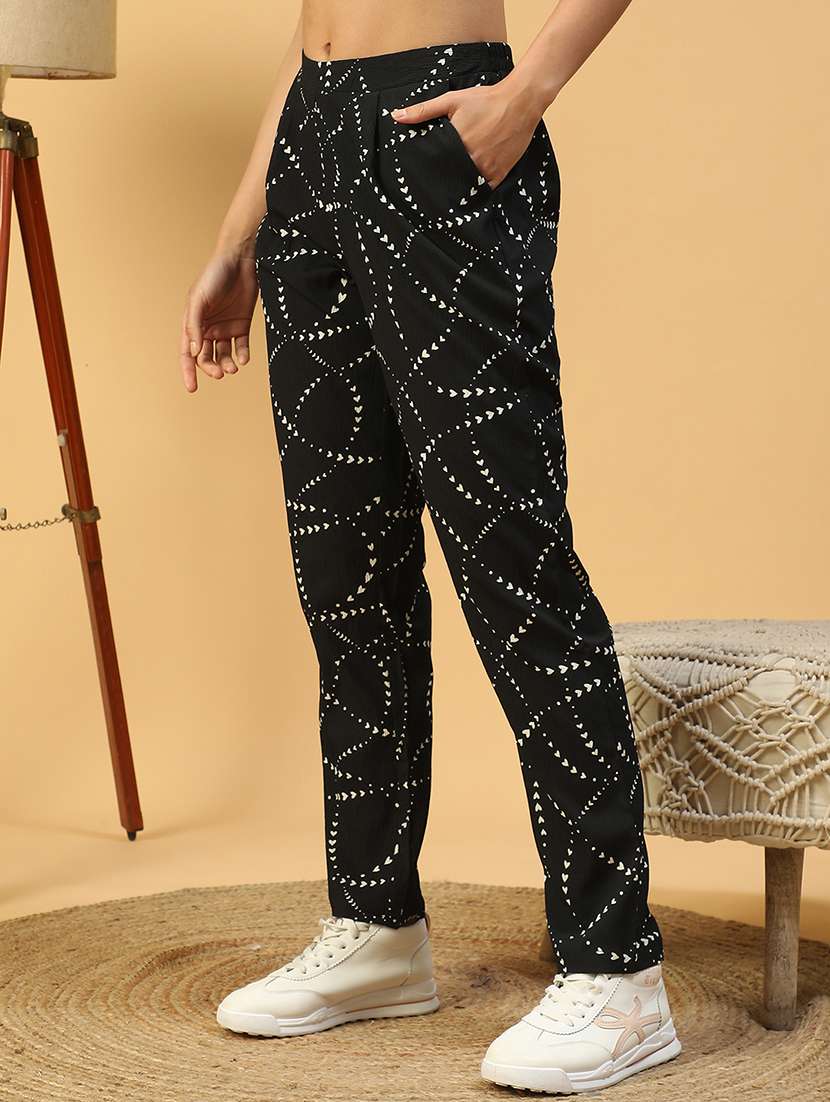 women printed mid rise straight trouser - 21843873 -  Standard Image - 1