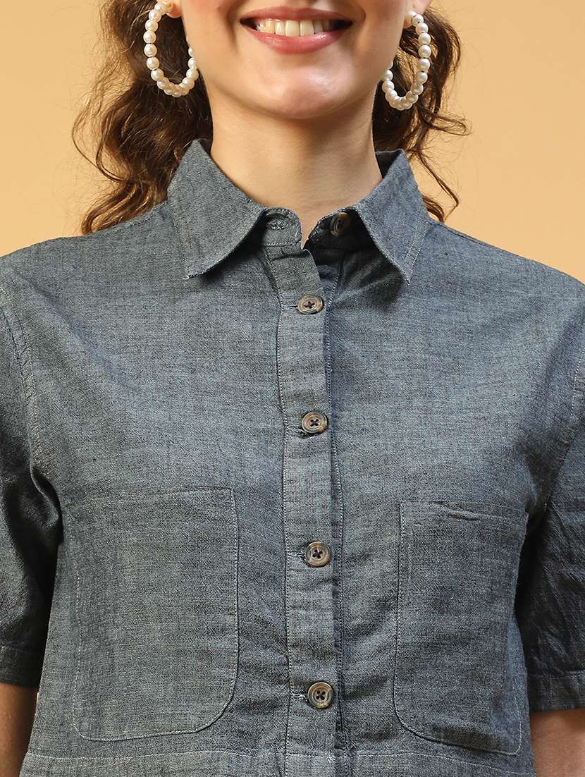 women collared short sleeves crop shirt - 21843875 -  Standard Image - 4