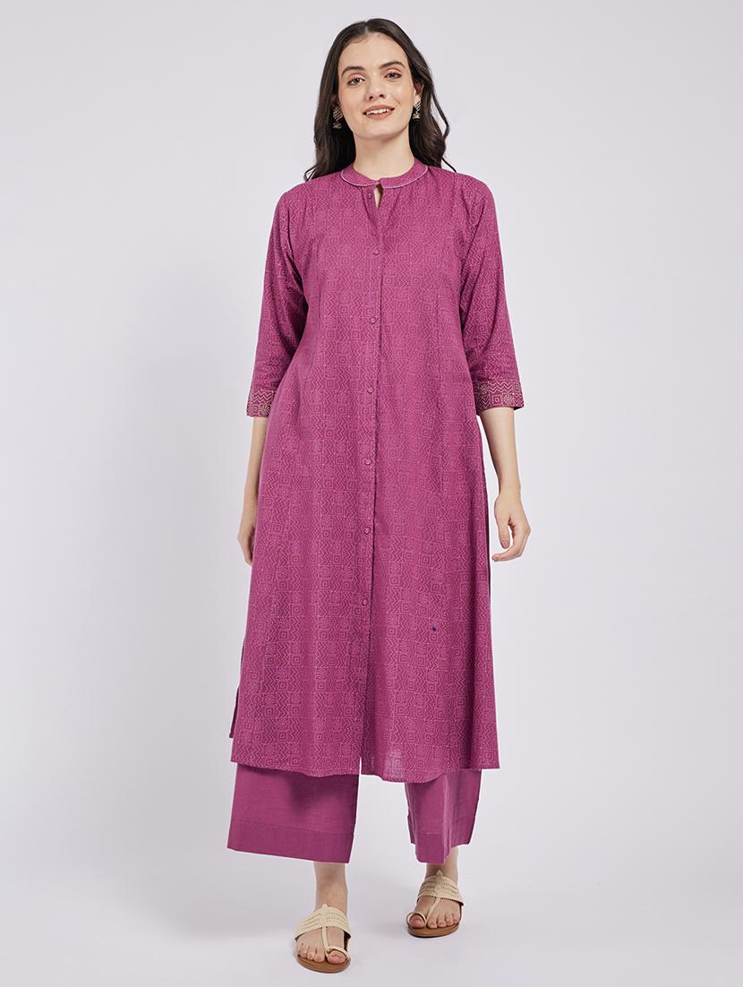 women printed three quarter sleeve a-line kurta - 21843890 - Standard Image - 1