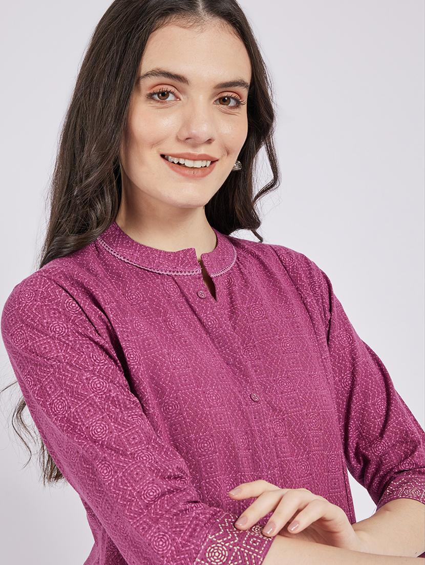 women printed three quarter sleeve a-line kurta - 21843890 - Standard Image - 4