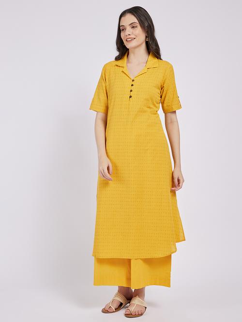 women yellow printed roll up sleeve a-line kurta - 21843896 -  Standard Image - 0