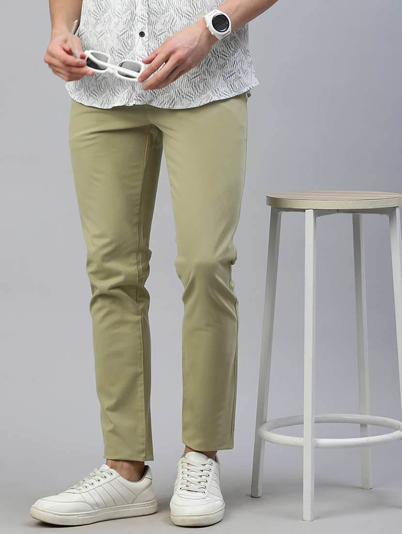 men olive solid mid rise chinos casual trouser - 21843928 -  Standard Image - 1