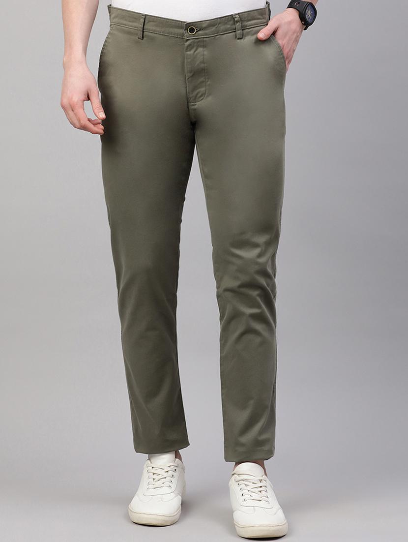 men green solid mid rise chinos casual trouser