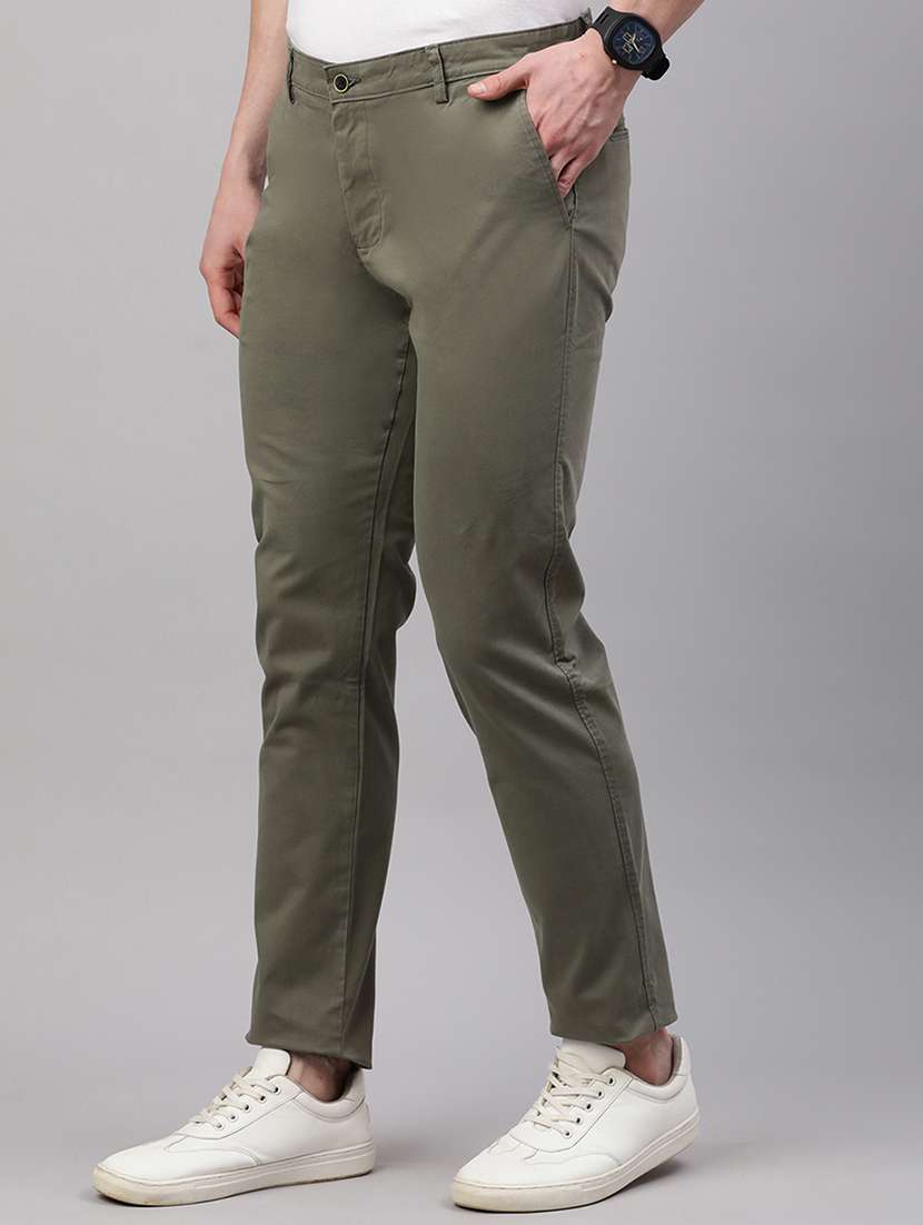 men green solid mid rise chinos casual trouser - 21843930 -  Standard Image - 1