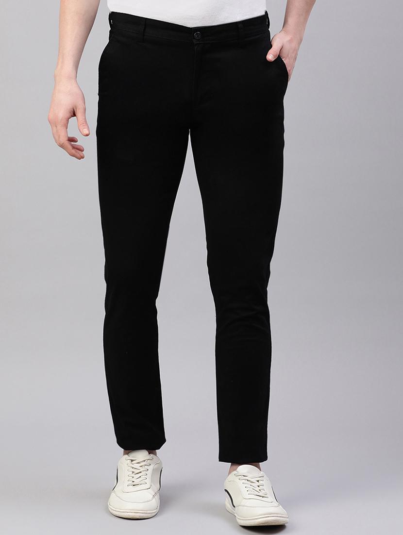 men black solid mid rise chinos casual trouser