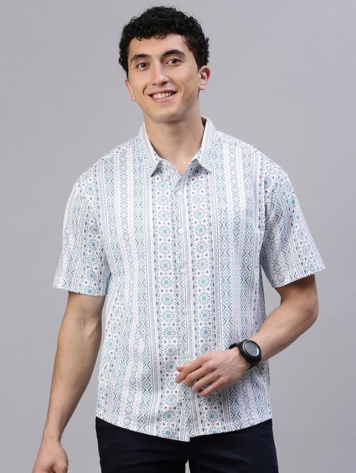 men printed short sleeve slim fit casual shirt - 21843932 - Standard Image - 0