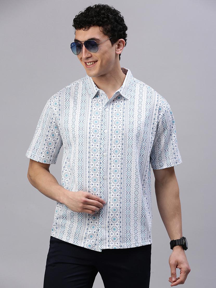men printed short sleeve slim fit casual shirt - 21843932 - Standard Image - 1