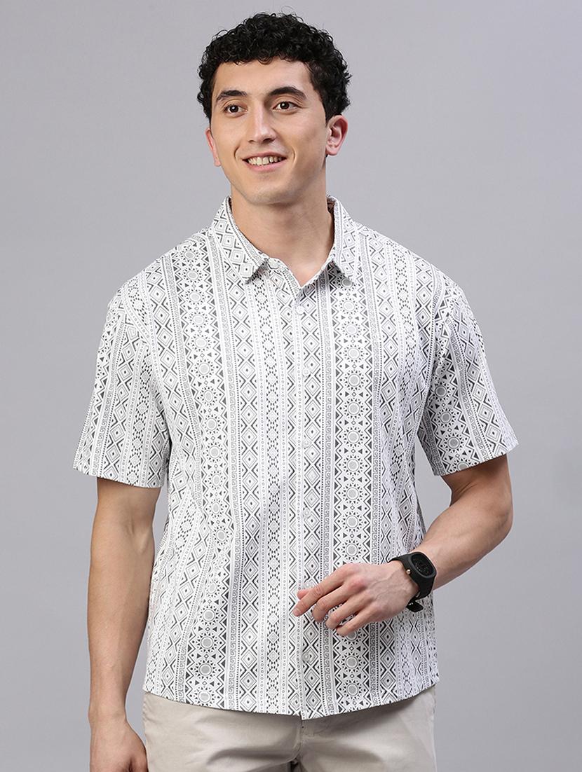 men printed short sleeve slim fit casual shirt - 21843933 - Zoom Image - 0