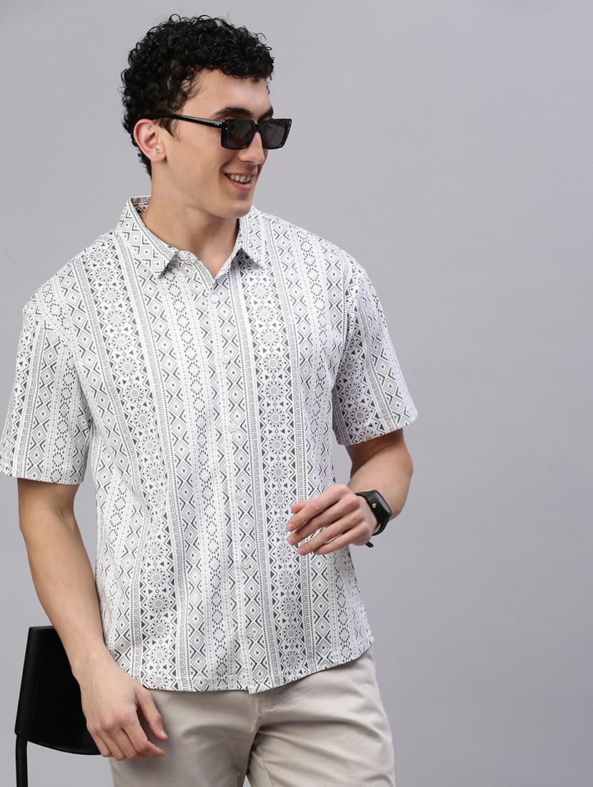 men printed short sleeve slim fit casual shirt - 21843933 - Standard Image - 1