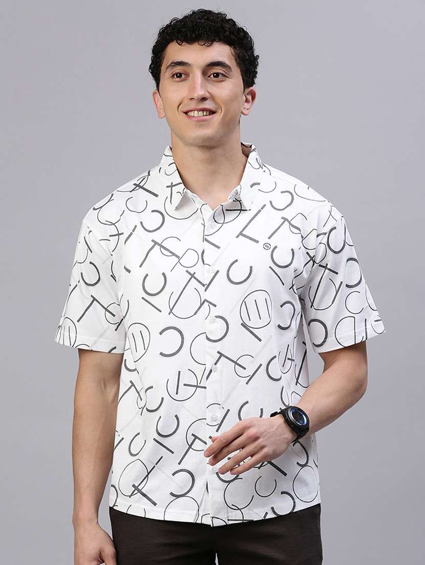 men printed short sleeve slim fit casual shirt
