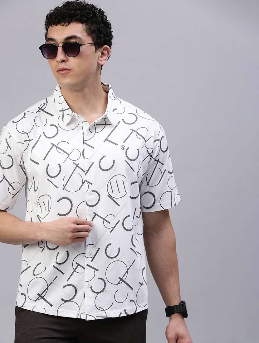 men printed short sleeve slim fit casual shirt - 21843934 -  Standard Image - 1