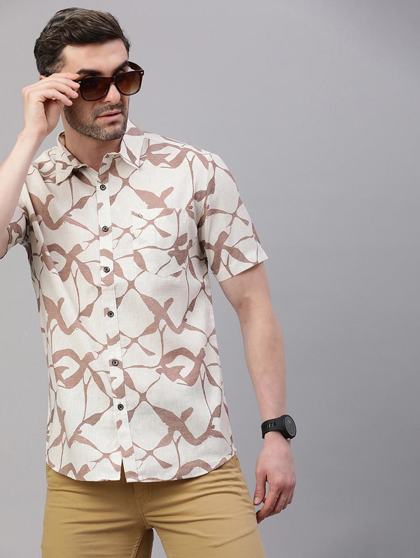 men printed short sleeve slim fit casual shirt - 21843935 -  Standard Image - 1