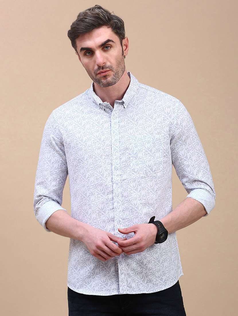 men printed long sleeve slim fit casual shirt