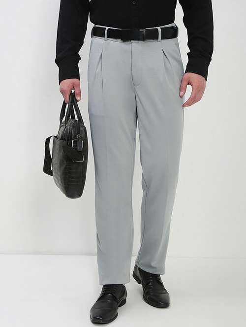men grey solid ragular fit low rise formal trouser - 21843939 - Standard Image - 0