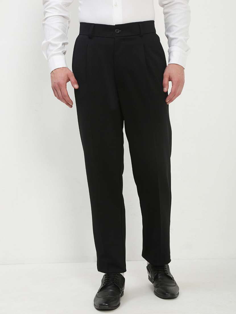 men black solid ragular fit low rise formal trouser