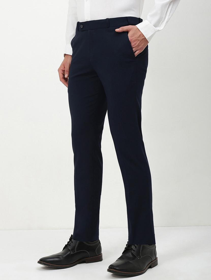 men navy blue solid ragular fit low rise formal trouser - 21843944 -  Standard Image - 1