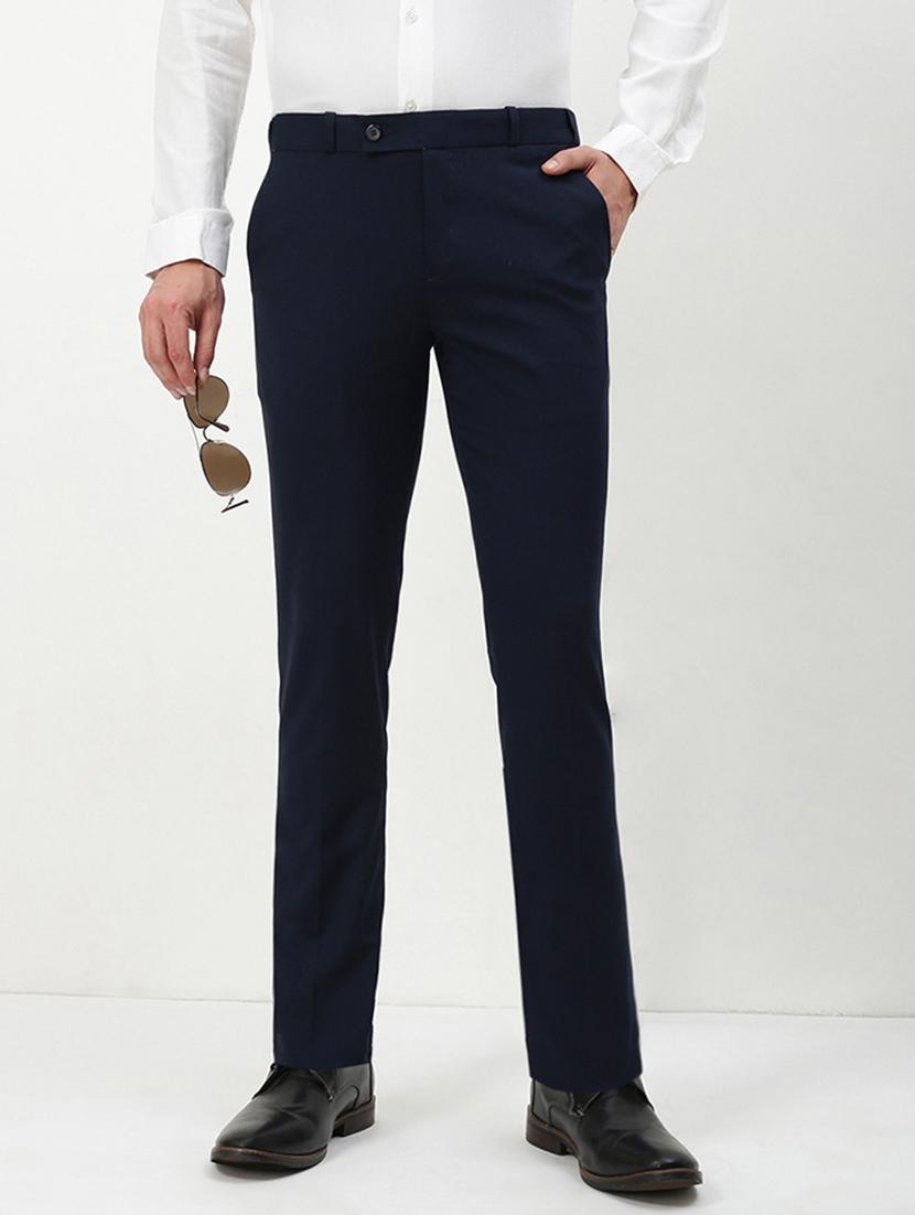 men navy blue solid ragular fit low rise formal trouser - 21843944 - Standard Image - 4