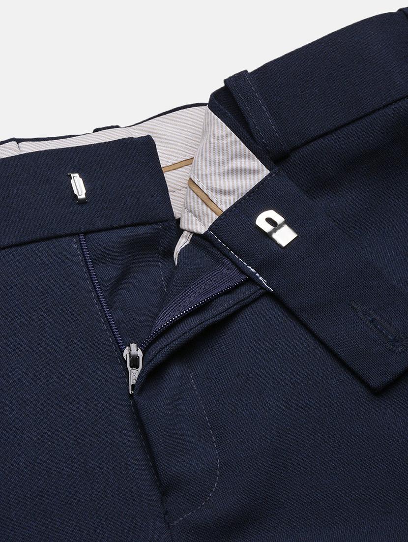 men navy blue solid ragular fit low rise formal trouser - 21843944 - Standard Image - 6