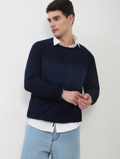 men navy blue long sleeve solid slim fit sweatshirt - 21843946 - Standard Image - 0