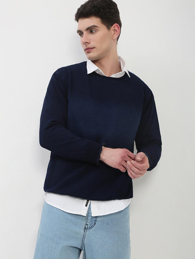 men navy blue long sleeve solid slim fit sweatshirt - 21843946 - Zoom Image - 0