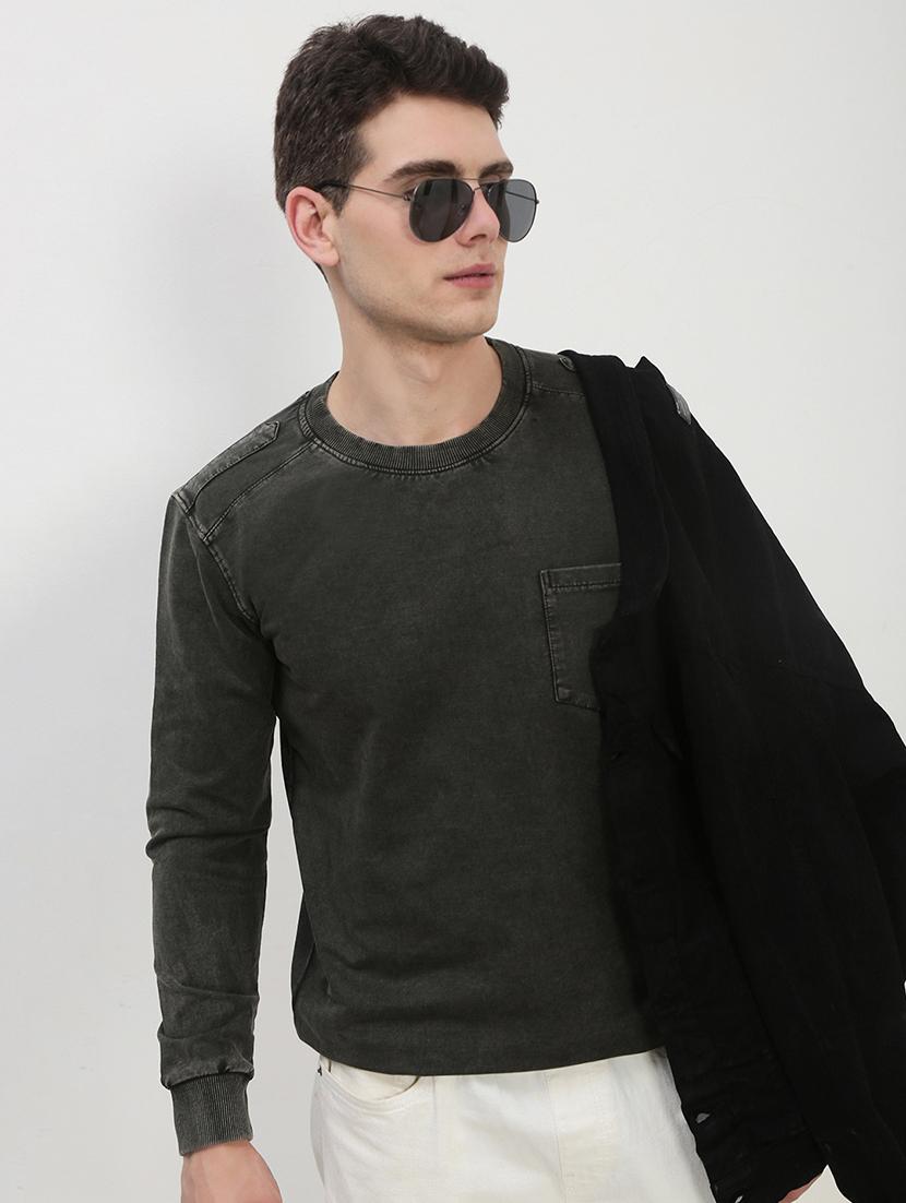 men green long sleeve solid slim fit sweatshirt - 21843949 -  Zoom Image - 0