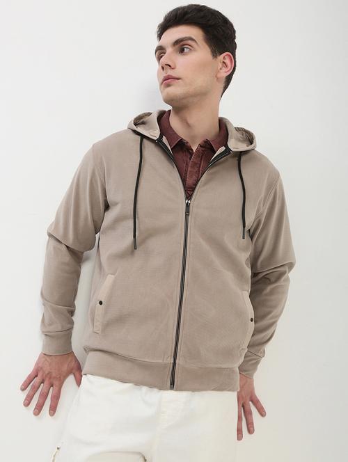 men beige long sleeve solid slim fit sweatshirt - 21843950 - Standard Image - 0
