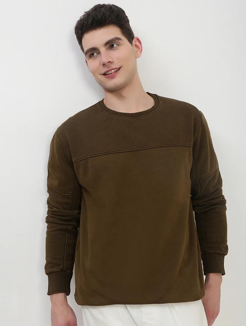 men brown long sleeve solid slim fit sweatshirt - 21843951 - Standard Image - 0