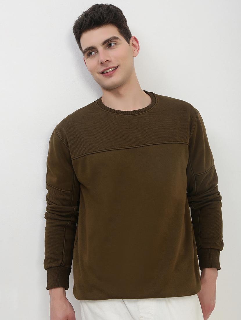 men brown long sleeve solid slim fit sweatshirt - 21843951 - Zoom Image - 0