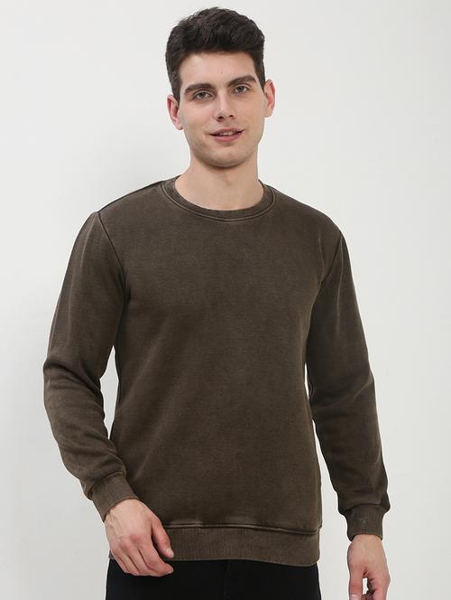 men brown long sleeve solid slim fit sweatshirt - 21843955 - Standard Image - 0