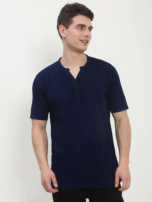 men navy blue short sleeve solid slim fit t-shirt - 21843957 - Standard Image - 0