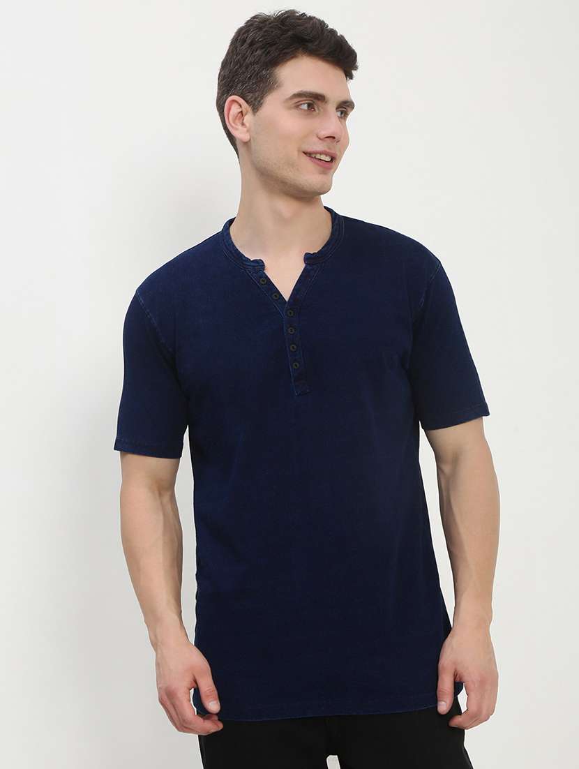 men navy blue short sleeve solid slim fit t-shirt - 21843957 - Zoom Image - 0