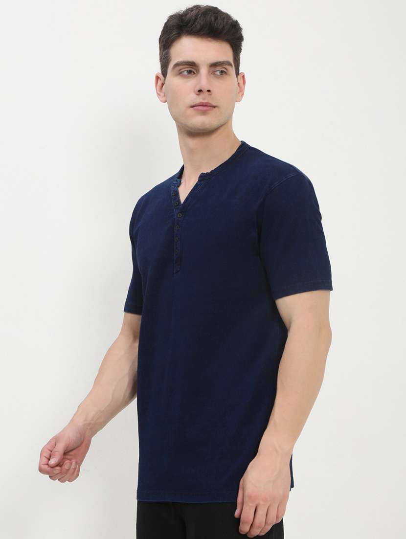 men navy blue short sleeve solid slim fit t-shirt - 21843957 - Standard Image - 1