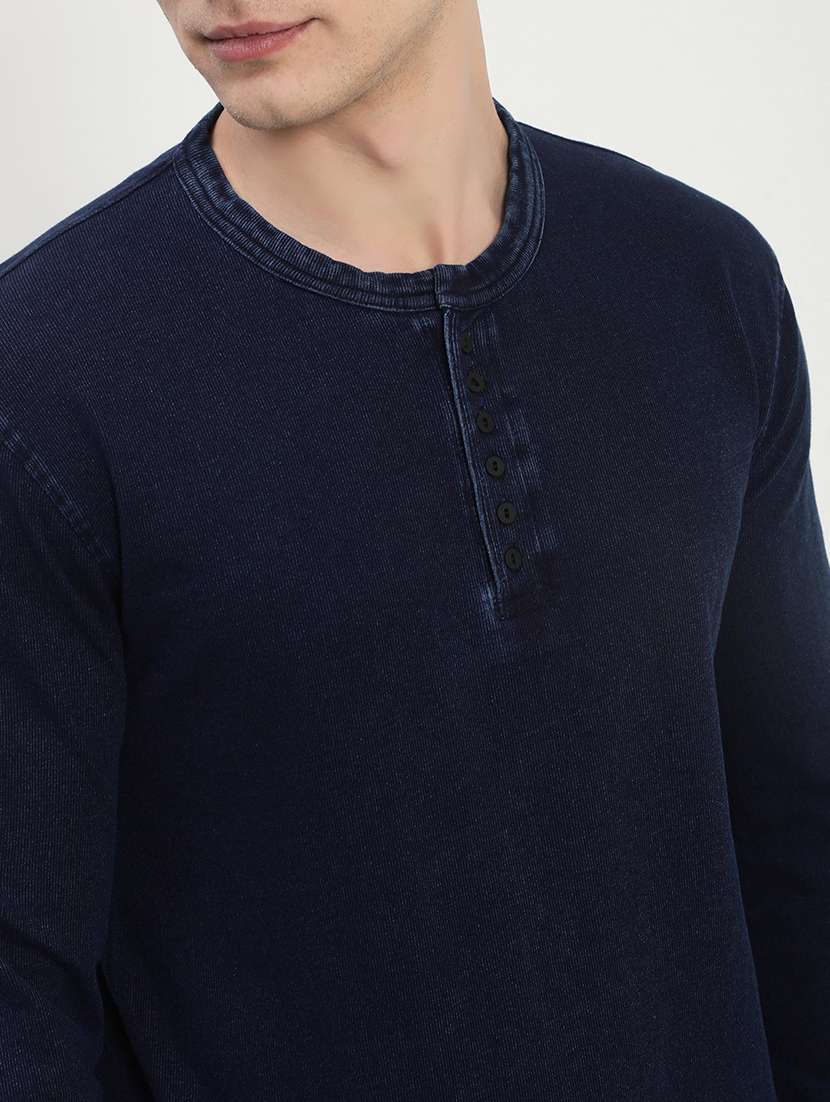 men navy blue long sleeve solid slim fit t-shirt - 21843958 - Standard Image - 4