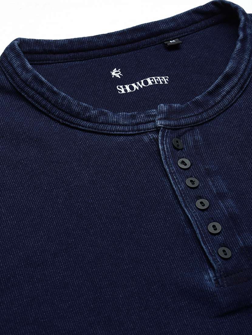 men navy blue long sleeve solid slim fit t-shirt - 21843958 - Standard Image - 6