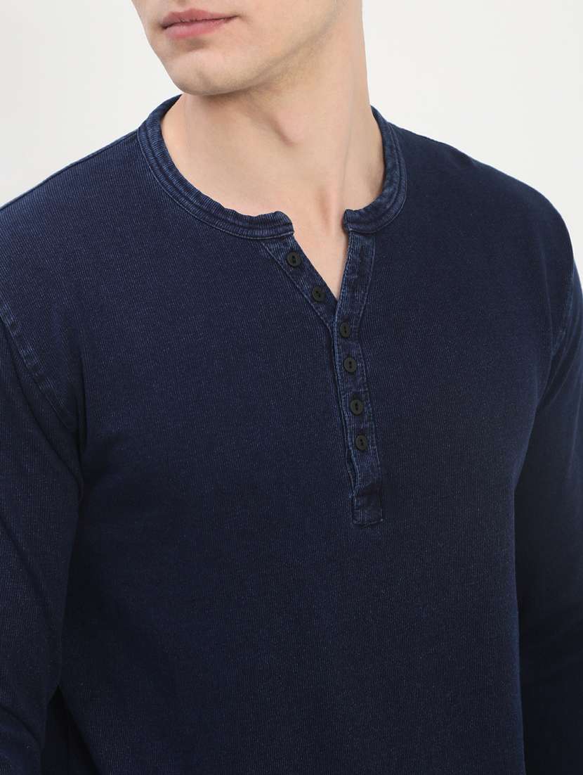 men navy blue long sleeve solid slim fit t-shirt - 21843959 -  Standard Image - 4
