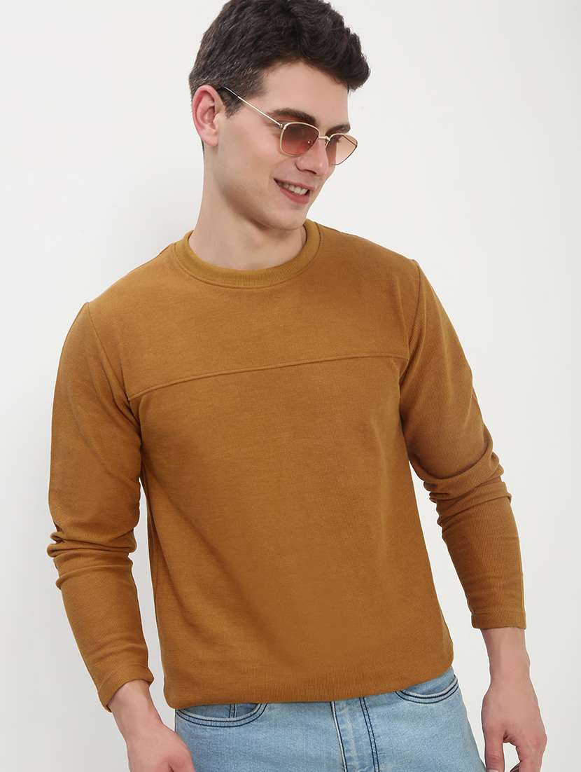 men mustard long sleeve solid slim fit t-shirt