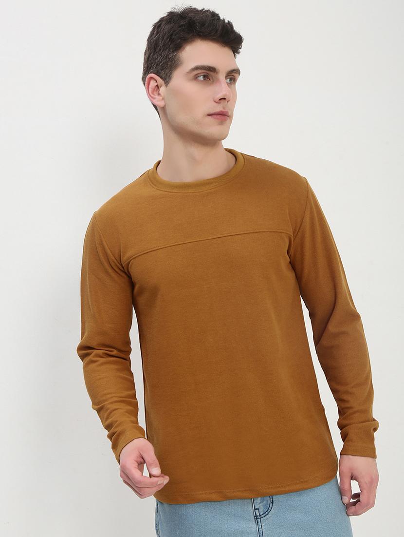men mustard long sleeve solid slim fit t-shirt - 21843964 - Standard Image - 1