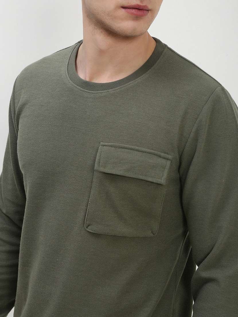 men olive long sleeve solid slim fit t-shirt - 21843965 -  Standard Image - 4