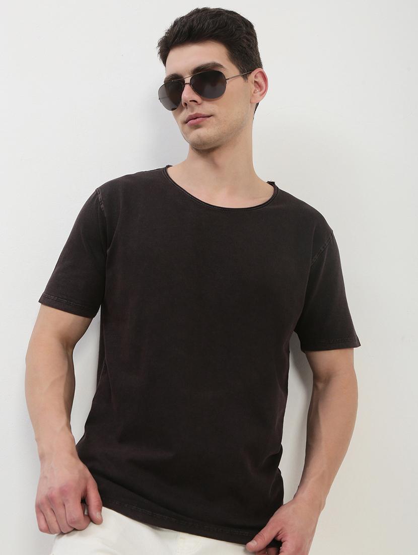 men black short sleeve solid slim fit t-shirt - 21843966 - Zoom Image - 0