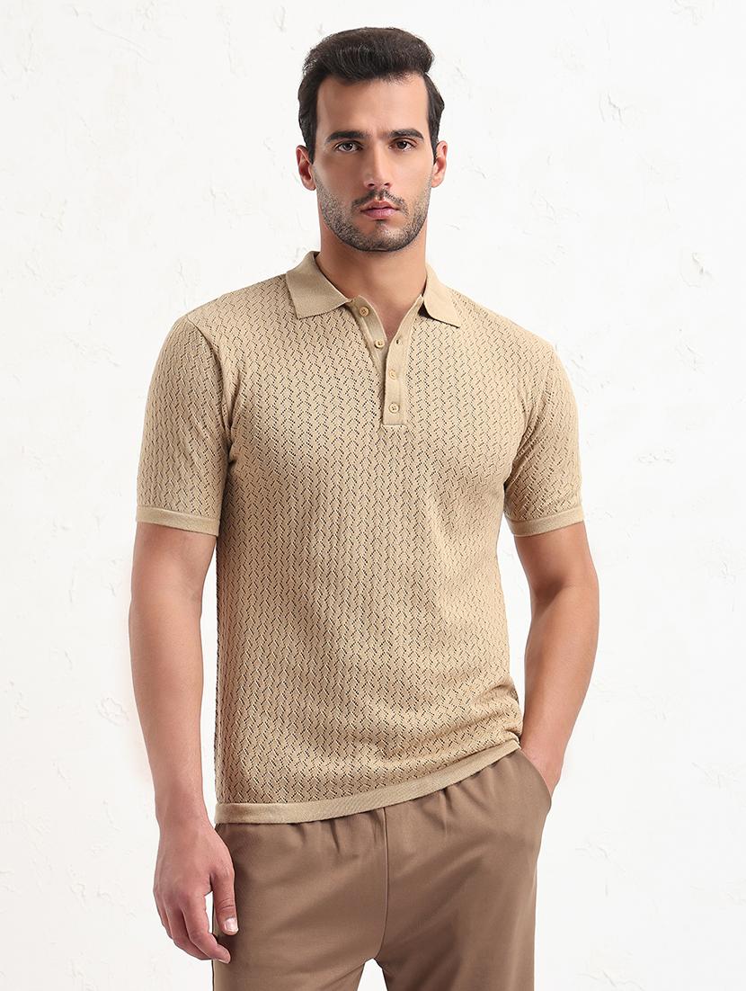 men beige short sleeve solid slim fit polo t-shirt - 21843968 - Standard Image - 1