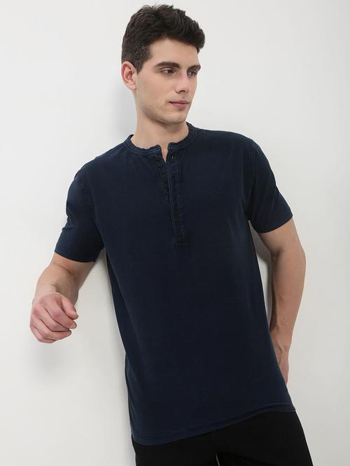 men navy blue short sleeve solid slim fit t-shirt - 21843970 - Standard Image - 0