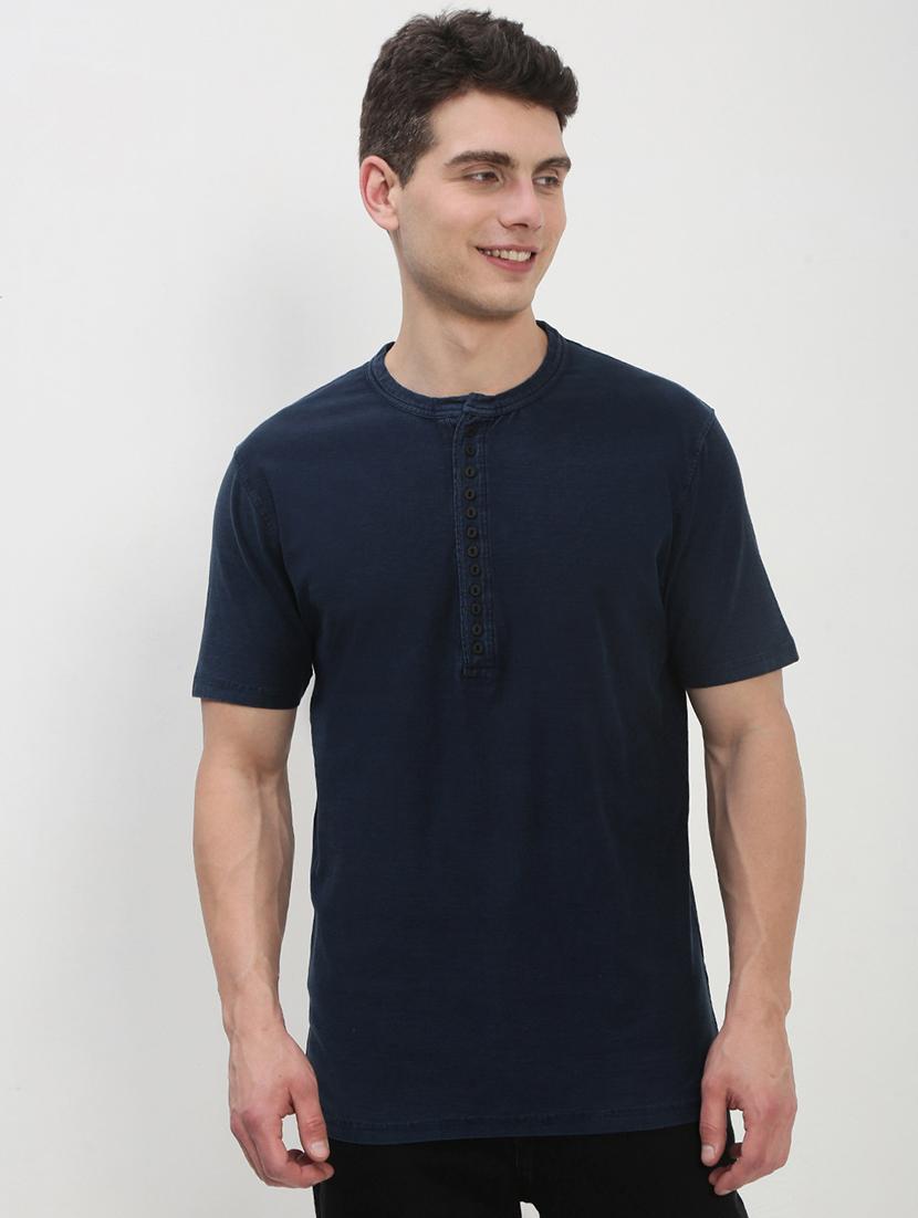men navy blue short sleeve solid slim fit t-shirt - 21843970 - Standard Image - 1